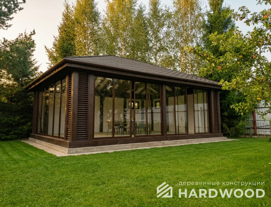Большая деревянная беседка остеклённая №98 - фото 2279